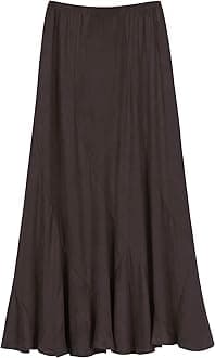 Women's Faux Suede Elastic Waist Midi Long Skirt A Line Women Flowy Fall Winter Skirts