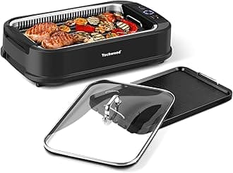 - Indoor Grill Smokeless Grill, Electric Korean BBQ Grill with Glass Lid, Turbo Smoke Extractor Technology, Dishwasher-Safe Drip Tray & Nonstick Grilling Removable Plate, Black, 1500W