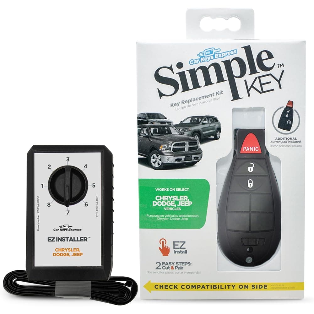 Car Keys ExpressSimple Key Fob and Key Programmer with Interchangeable 3 & 4 Button Keypads, Key Replacement Kit, Simple Key Programmer for Remote Start and Keyless Entry