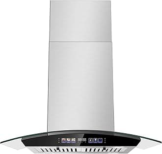Island Range Hood 30 Inch 700 CFM Ceiling Mount Kitchen Vent Hood Tempered Glass with Color Gesture Sensing & Touch Control, 3 Speed Fan, 4 LED Lights, Permanent Filters