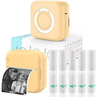 Mini Photo Printer - Portable Pocket Sticker Printers for iPhone Thermal Printer with 10 Rolls Thermal Paper for Photo, Memo, Journal - Yellow