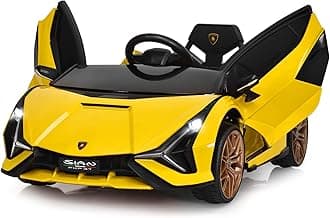 INFANS 12V Licensed Lamborghini Sian Kids Ride On Car with Parent Remote Control, Spring Suspension, MP3 Player, Electric Toy Roadster Carbon Fiber Textured for Toddler (Yellow)