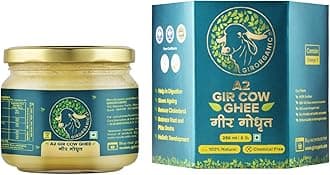 - GirOrganic A2 Pure Ghee - 250 millilitre Glass Bottle | 100% Gir Cow Ghee | Vedic Bilona Method | Grassfed, Cultured, Premium & Traditional Ghee | Immunity Booster