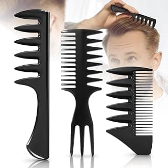 Stylemate 3Pcs Hair Styling Combs Set for Men, Black Barber Wide Tooth Texture Comb for Quiff, Pompadour, Slick Back, Fauxhawk, Undercut