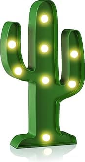 Green Cactus Night Light for Kids - Mexican Party Decorations, Western Decor, Battery Powered - Fiesta and Cinco De Mayo Party Decor