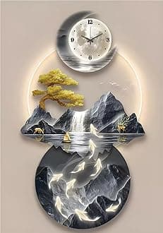 Modern 3D Wall Art Sculpture with LED Light, Plug-in Clock Home Decor, UV Engraved Wall Hanging for Bedroom, Living Room, Apartment(J,19.7"x39.4")