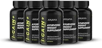 Ayuvya i-Gain+ | Ayurvedic Weight Supplement | i-Gain+ Helps In Improving Appetite, Digestion, Nutrient Absorption | Supports Natural & Healthy Weight Gain | Pack Of 5 | As Seen On Shark Tank