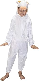 Kaku Fancy Dresses Fleece Calf Farm Animal Costume For Kids - White, 3-4 Years | Animal Fancy Dress For Boys & Girls