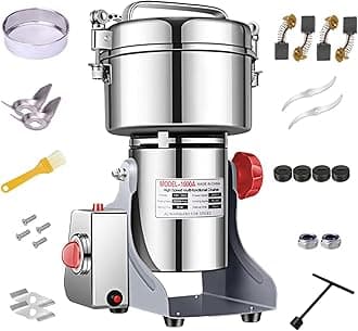 1000g Electric Grain Grinder Spice Grain Mill Stainless Steel 30s 25000RPM High Speedy Grinding with Overload Protection& 5min Timer Mill for Dry Spice Herbs/Nut/Coffee/Rice