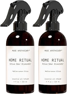 Home Ritual Active Odor Eliminator Spray - Furniture Deodorizer Spray & Bathroom Odor Eliminator for Home - Essential Oil Air Freshener - 4oz, Mediterranean Citrus, 2 Pack