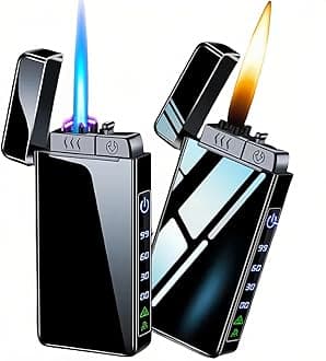 Torch Lighter, Butane Torch Soft Flame Plasma Dual Arc 3-in-1 Lighter, USB Rechargeable Electric Lighters with Flashlight, Windproof Refillable Lighters (Without Fuel) (Black Ice)