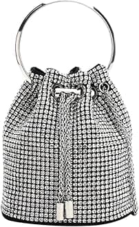 Ladies Full Diamonds Bucket Handbag Rhinestone Evening Bag Bling Clutch Purse for Women Party Prom Cocktail Wedding