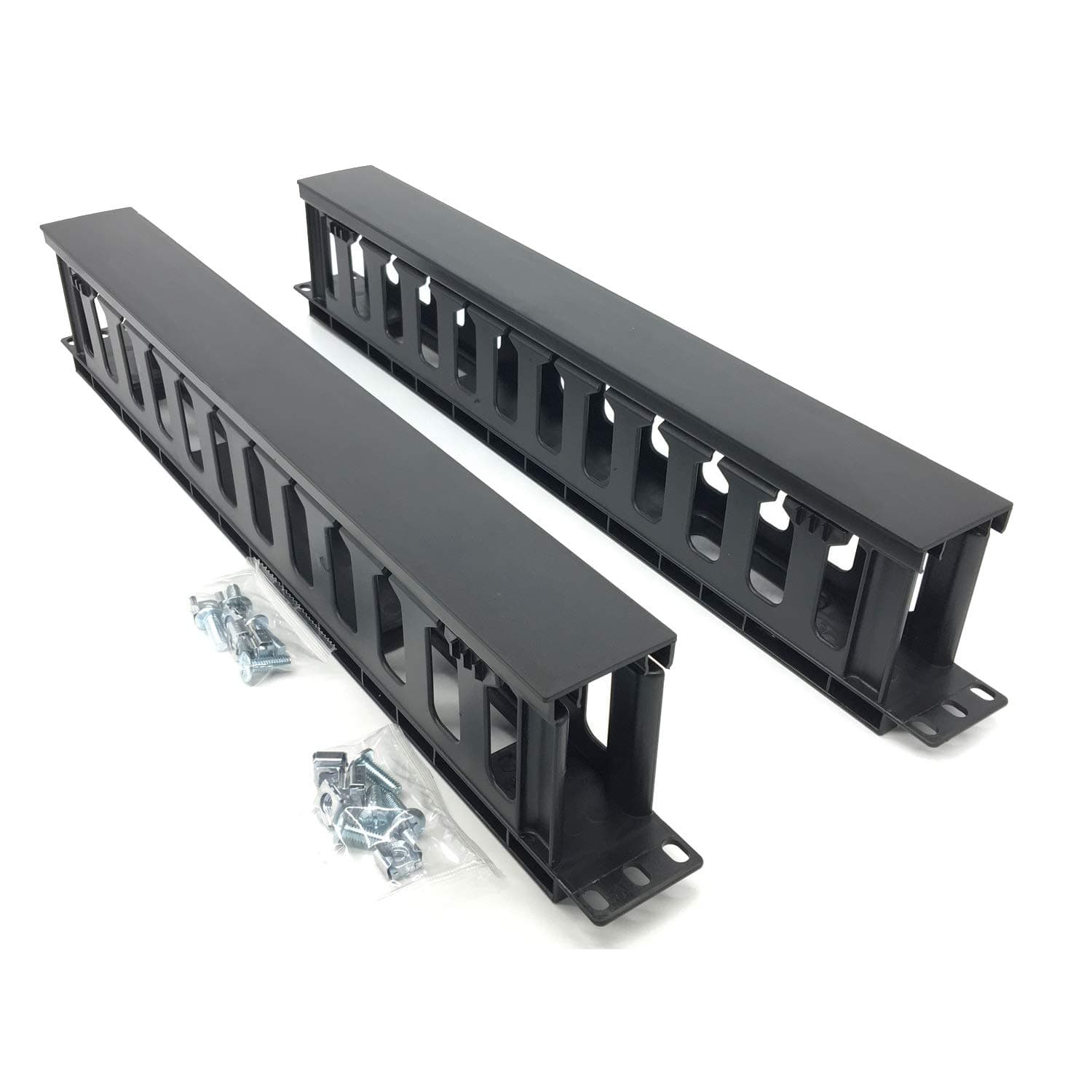 2 Pack 1U 12 Slot Horizontal Rack Mount Cable Management Organizer Plastic 19" Rack Mount with M6 Screws and Cage Nuts (PCMB12S2PC)
