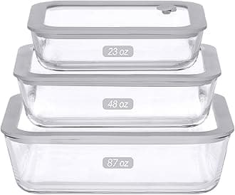 EcoEvo Glass Food Containers with Glass Lid, Microwave Safe Food Storage Container Set, 3 Pack of Large Size, Food Storage Containers with Lids, Meal Prep containers with Leak Proof Lid.