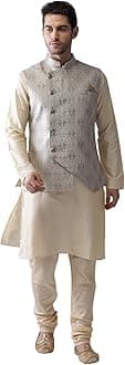 KISAH Men Printed Kurta Jacket Set, Full Sleaves, Knee Length, Straight, Regular Fit, Mandarin Collar Ethnic Wear