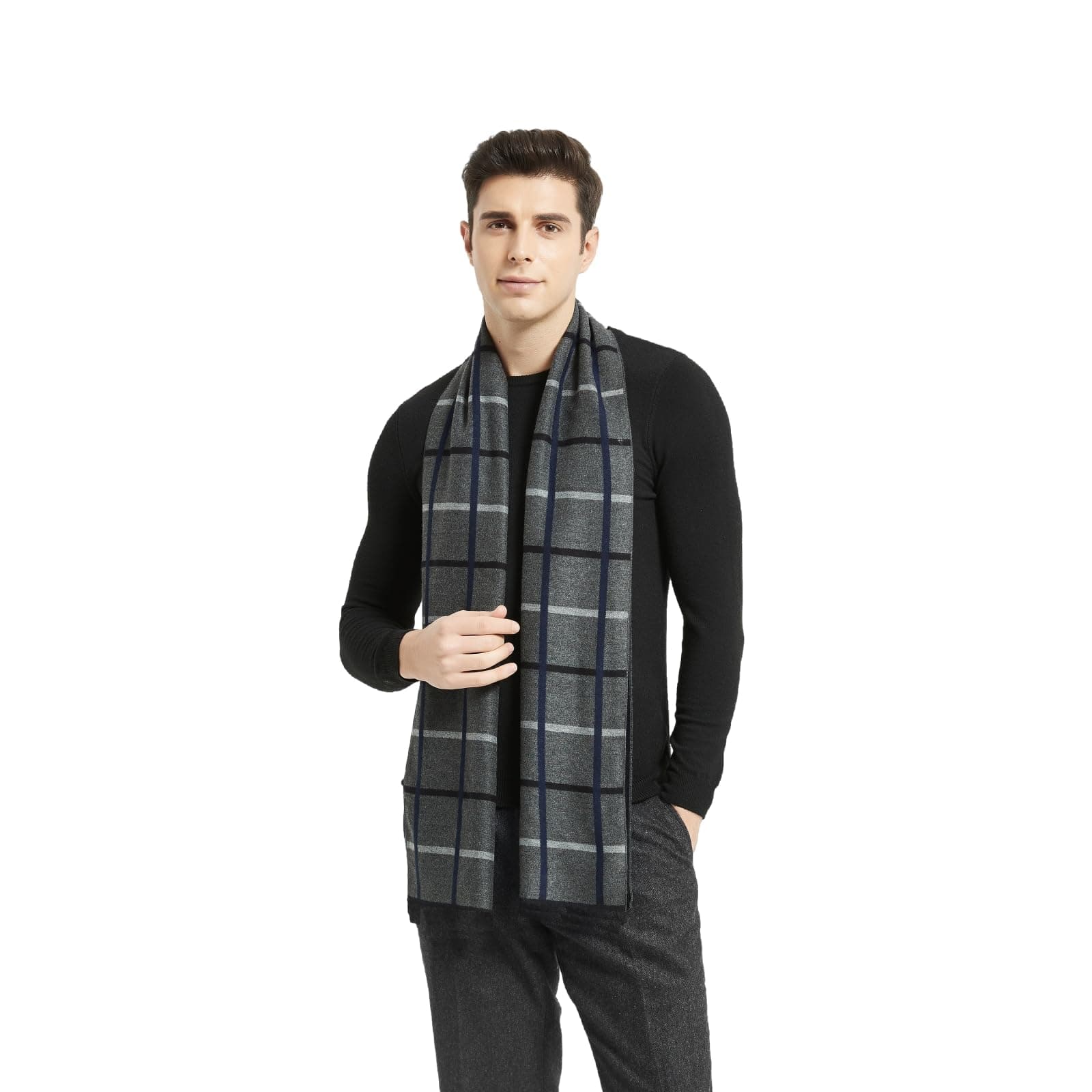 Men's Classic Winter Scarf Wool Scarves Extra Long Solid Color Plain Fashion Formal Soft Warm Scarf for Men Dad