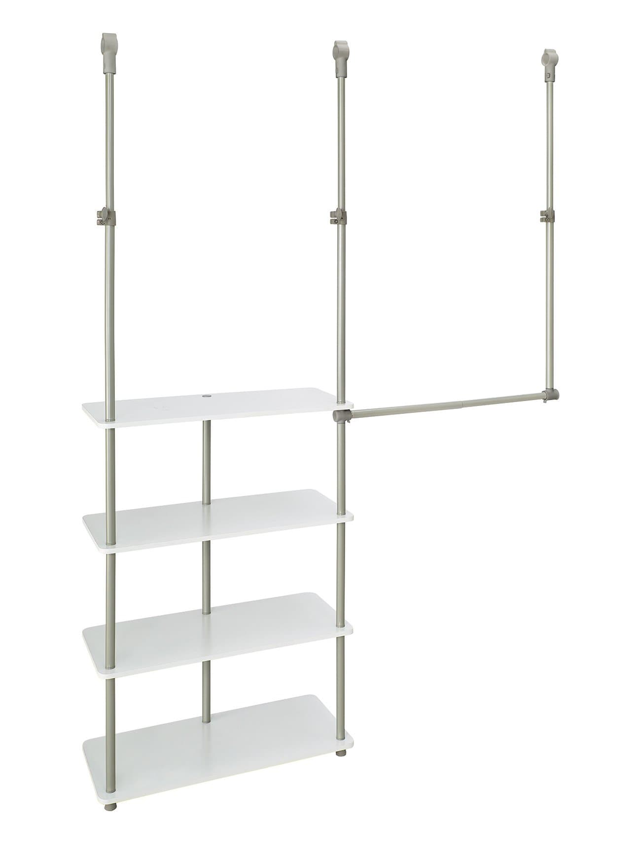 Maximizer™ Closet Accessory, Add Adjustable Storage Space, 4 Shelves, Double Hang Rod, Tool Free, Add On Unit, White