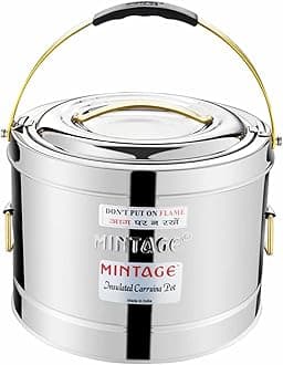 Mintage Sambar Pot Stainless Steel | Sambar Pot with Lid | Casserole for Cooking | Casserole with Side Handles | Canteen & Hotel Container | Biryani Box Puff Insulated Hot & Cold (15 Liter)