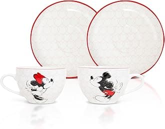 Disney Mickey and Minnie Bone China Teacup and Saucer, Set of 2 | Tea Party With Coffee, Espresso, Mocha