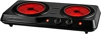 Countertop Infrared Double Burner, 1700W Electric Hot Plate and Portable Stove with 7.75" and 6.75" Ceramic Glass Cooktop, 5 Level Temperature Setting and Easy to Clean Base, Black BGI102B