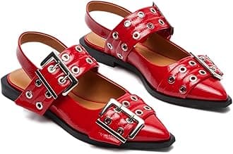 Aimery Women Buckle Ballet Flats Pointed Toe Slingback Wide Flat Casual Comfortable Ballerina Block Heel Shoes