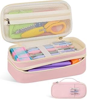 Large Pencil Case Pouch For Girls, Big Cute Pencil Pen Bag Organizer with Zipper Compartments & Handle, Aesthetic Stationery Storage & School Supplies for Teens Boys - Pink