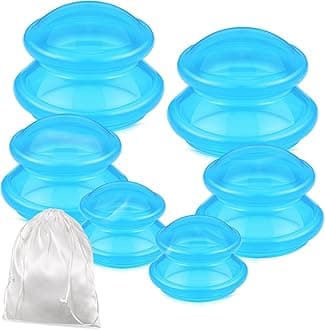 TrelaCo 6 Pcs Cupping Therapy Set Silicone Cupping Therapy 3 Sizes Cupping Therapy Studio and Household Silicone Cupping Set Chinese Massage Cups for Cellulite Joint Pain Muscle Pain (Clear Blue)