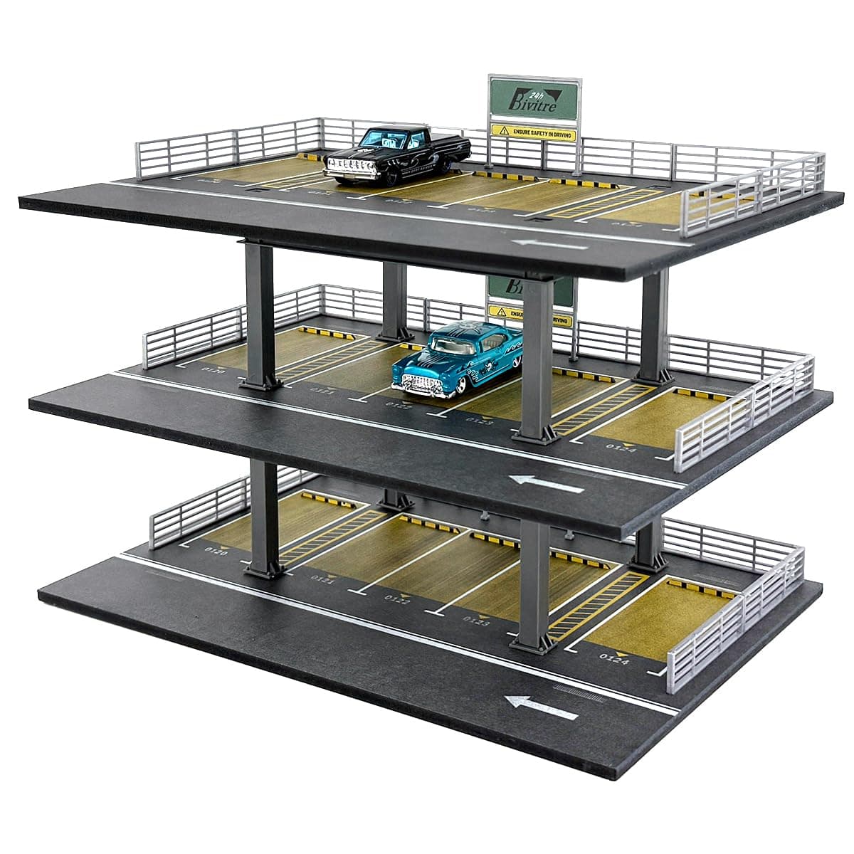 Hot Diecast Wheels Display Case - 1/64 Scale Die-cast Model Car Organizer, Hot Diecast Wheels Parking Garage Dioramas with 15 Parking Spaces (Horizontal Railing)