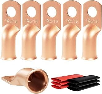 6pcs 4 Awg - 5/16" (M8) Sanuke Wire Lugs Ring Terminal Connectors Ends Heavy Duty for Battery Cable Lug tinned Copper Tubular Wire Electrical Eyelets with 3:1 Dual Wall Adhesive Heat Shrink