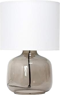 Simple Designs LT2064-SMW Smoke Gray Glass Table Lamp with White Fabric Shade