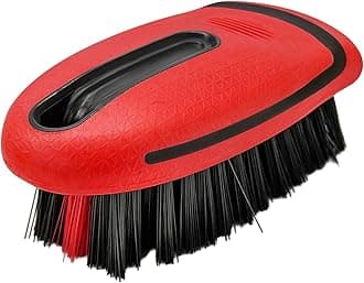 Carpet and Upholstery Cleaning Brush, Stiff Bristle Detailing Scrubber for Car Interior & Home, Portable Ergonomic Scrub Brushes for Floor Mat Carpet Leather Seat Couch (Red)