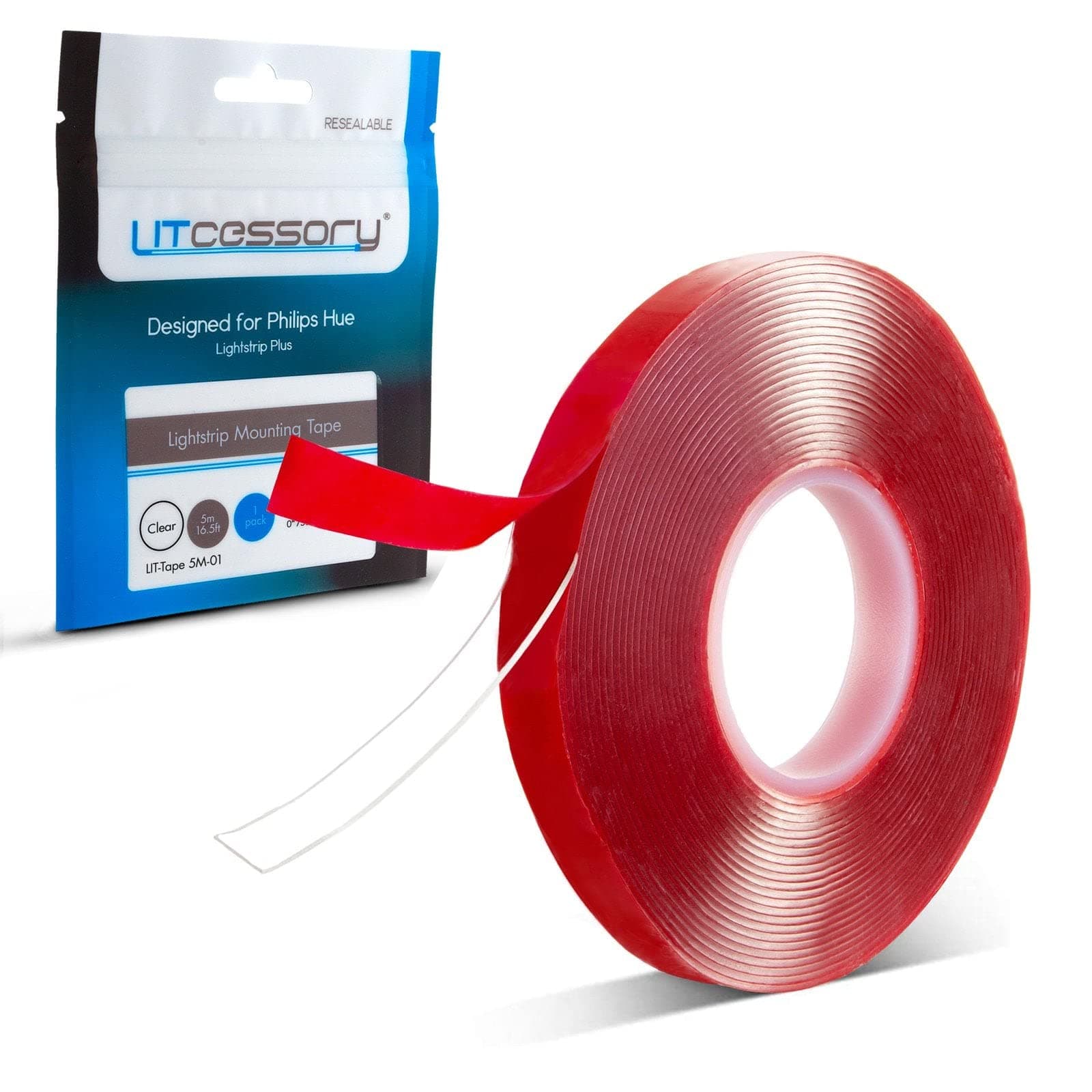 Litcessory Lightstrip Mounting Tape (5m) for Philips Hue, WiZ, LIFX, C by GE Lightstrips – Strong, Removable, Double Sided Tape – Works Great with Most LED Strip Lights!