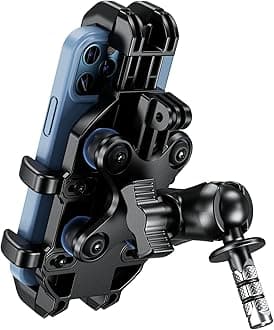 BRCOVAN Motorcycle Fork Stem Phone Mount with Vibration Dampener, Heavy-Duty Cradle Fit 12mm-25.4mm Stem Tubes, Adjustable for 5.4-6.9" Smartphones