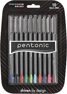 Pentonic Premium Ball Point Pen 1.0 mm Medium Point, 10-Count, Assorted Colors | Medium Point Featherlite Feel, Easy Flow Ink Technology, Sleek Matte Finish