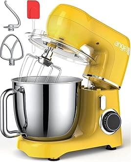 Mini Angel Stand Mixer,10-Speed Kitchen Electric Mixer,Tilt-Head Food Mixer with Dough Hook, Wire Whisk, Flat Beater, Stainless Steel Bowl (5.5QT, Yellow)
