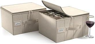 Sorbus Stemware Storage Cases Hard Shell, Wine Glass Storage Box Case with Dividers and Handle - China Storage Containers Holds 12 Crystal Glassware, Red White Wine Glasses, Champagne Flutes, Goblets