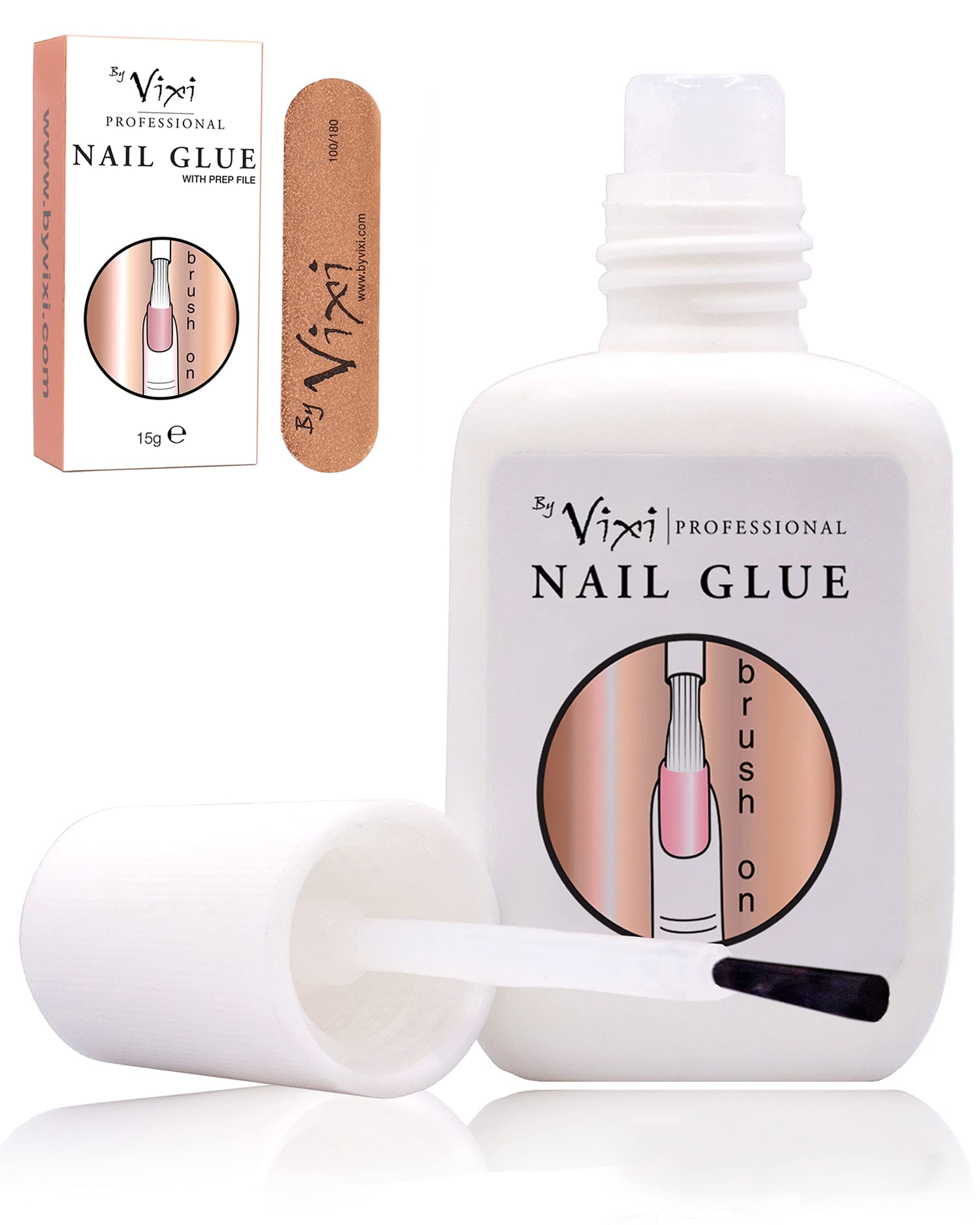 15ml By Vixi EXTRA STRONG NAIL GLUE with BRUSH and FREE PREP FILE Clear Insta...