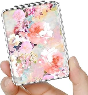 Pocket Mirror, Small Travel Mirror with Magnification, Portable Double-Sided Magnifying Cosmetic Mirror for Daily (Beautiful Flowers)