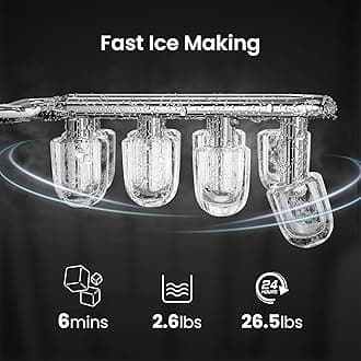Pro Ice Maker: Fresh Ice On Demand in 6 Mins! 26.5 lbs/Day, Self-Cleaning & Ultra-Quiet. Perfect for Home Bars, Kitchens & Offices（Light Grey）