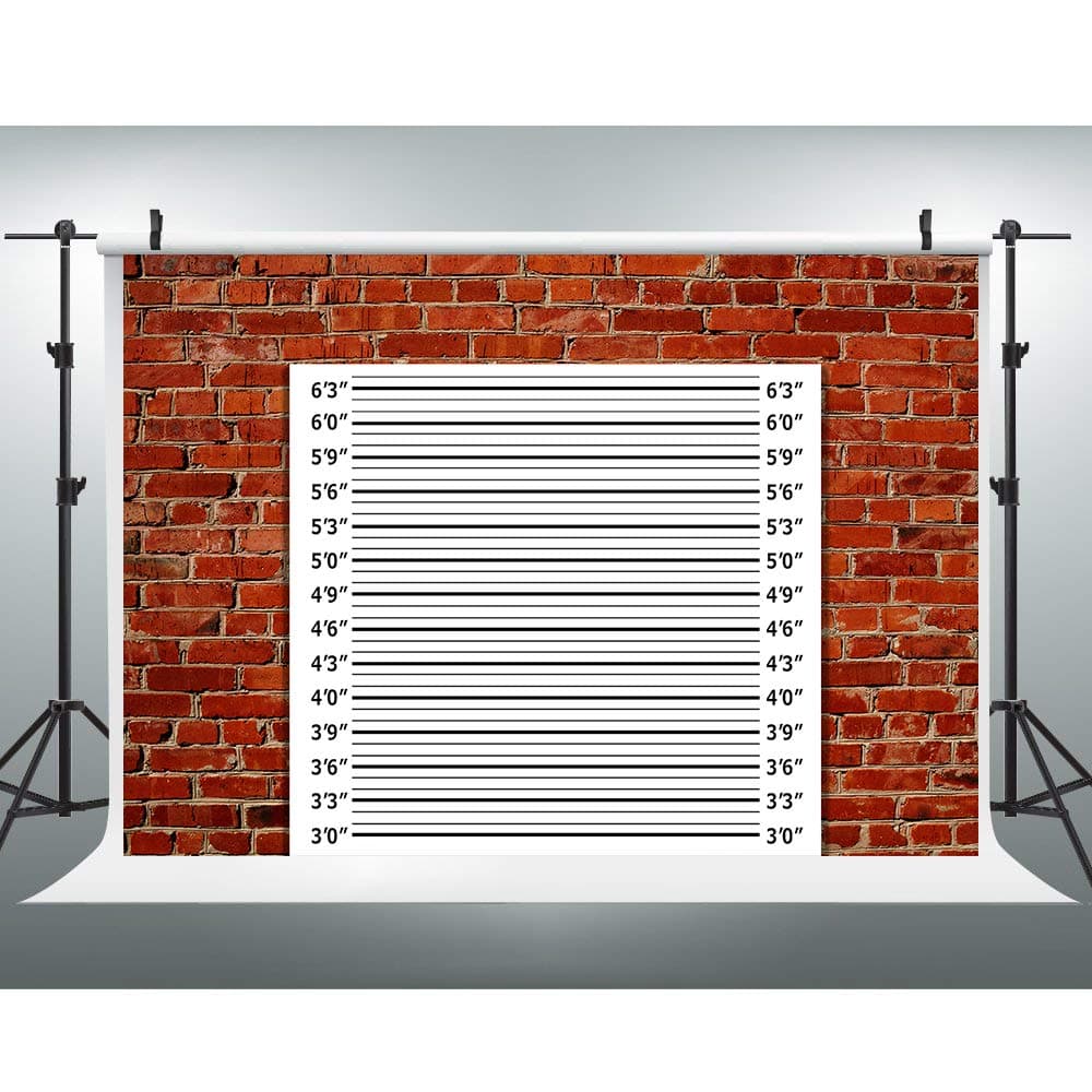 EOA 7(W) x5(H) FT Mugshot Sign Brick Wall Backdrop Height Chart Photography Background for Wedding Birthday Bachelorette Party Events Funny Decoration Selfie Photo Booth Prop