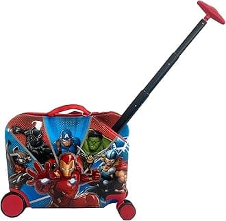 Fast Forward Kids Hardside Ride on Luggage for Kids 18" Suitcase Cute Lightweight Travel Trolly, Multicolor, Marvel Universe