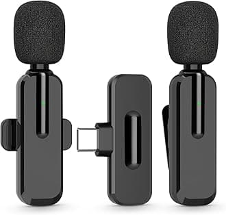 MAYBESTA Wireless Lavalier Microphone for iPhone, iPad, Android - Bluetooth Lapel Phone Mic for Video Recording - Mini Clip on Microphones for YouTube Podcast Interview(Black)