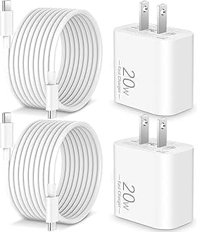 20W Fast Charger USB C for iPhone 17/Air/17 Pro Max/16/16 Pro Max/16 Plus/16e, iPad Pro 13/12.9/11 inch, iPad A16/10th, Air 5/Mini 6, AirPods, 2-Pack Type C Fast Charger Block & 10FT Long USB C Cable