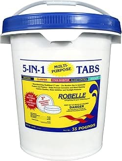 Robelle 35-Pounds Premium 5-in-1 Multi-Purpose Tabs, Chlorine Tablets 3 Inch, Sanitizer, Clarifier, Stain Inhibitor, Algae Control, Descaler, Sunlight Protector All in One, Made in USA