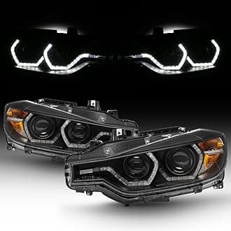 AKKON - For BMW F30 3-Series 4 Doors Sedan Black Bezel Factory Halogen Type Dual U-LED Ring Projector Headlights
