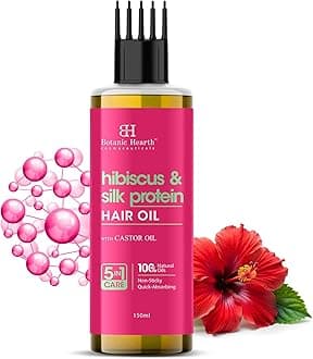 Hibiscus Silk Protein Hair Oil for Hair Growth & Hair Fall Control|Nourishing Scalp & Hair Treatment with Castor Oil |Reduces Frizz, Adds Shine|Comb Applicator |For Men & Women|150 ml