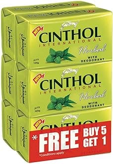 Godrej Cinthol Bar Soap 99.9% Germ Protection Herbal (With Deodarant) 125g-(Pack Of 6)