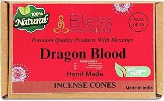 Bless-International Dragon Blood 100%-Natural-Incense-Cones Handmade-Hand-Dipped Organic-Chemicals-Free for-Purification-Relaxation-Positivity-Yoga-Meditation The-Best-scents (20 Count)