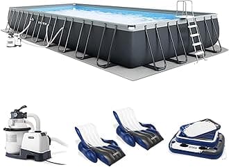 - Intex 26373EH Ultra XTR 32ft x 16ft x 52in Above Ground Swimming Pool Set with Sand Filter Pump, Inflatable Lounge Pool Recliners (2-Pack) and Inflatable Cooler
