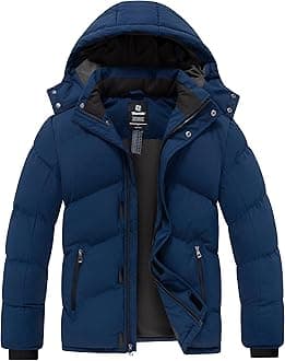 Men's Winter Puffer Jacket Windproof Quilted Coat with Removable Hood